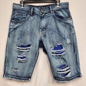 Arketype Men’s Ripped Distressed Denim Shorts Size 32 – Acid Wash Jean Style